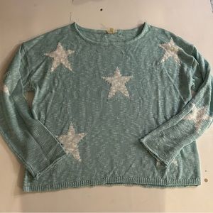 Blue w white stars distressed burnout sweater